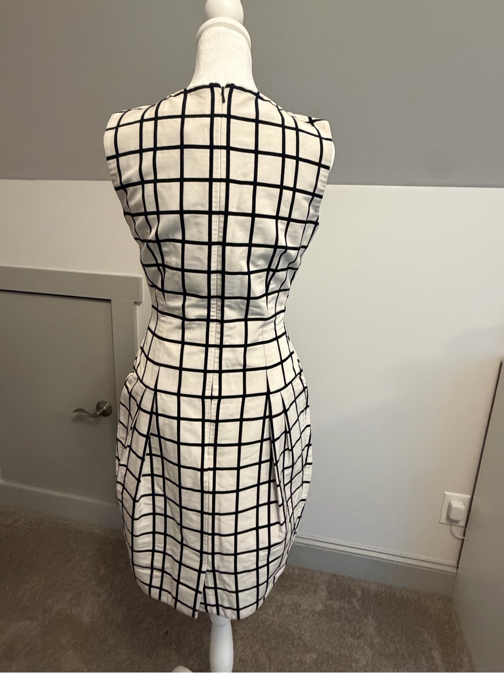 Christian Dior Paris Vintage Cream Black Windowpane Plaid Sheath Dress US 4 - Picture 4 of 13